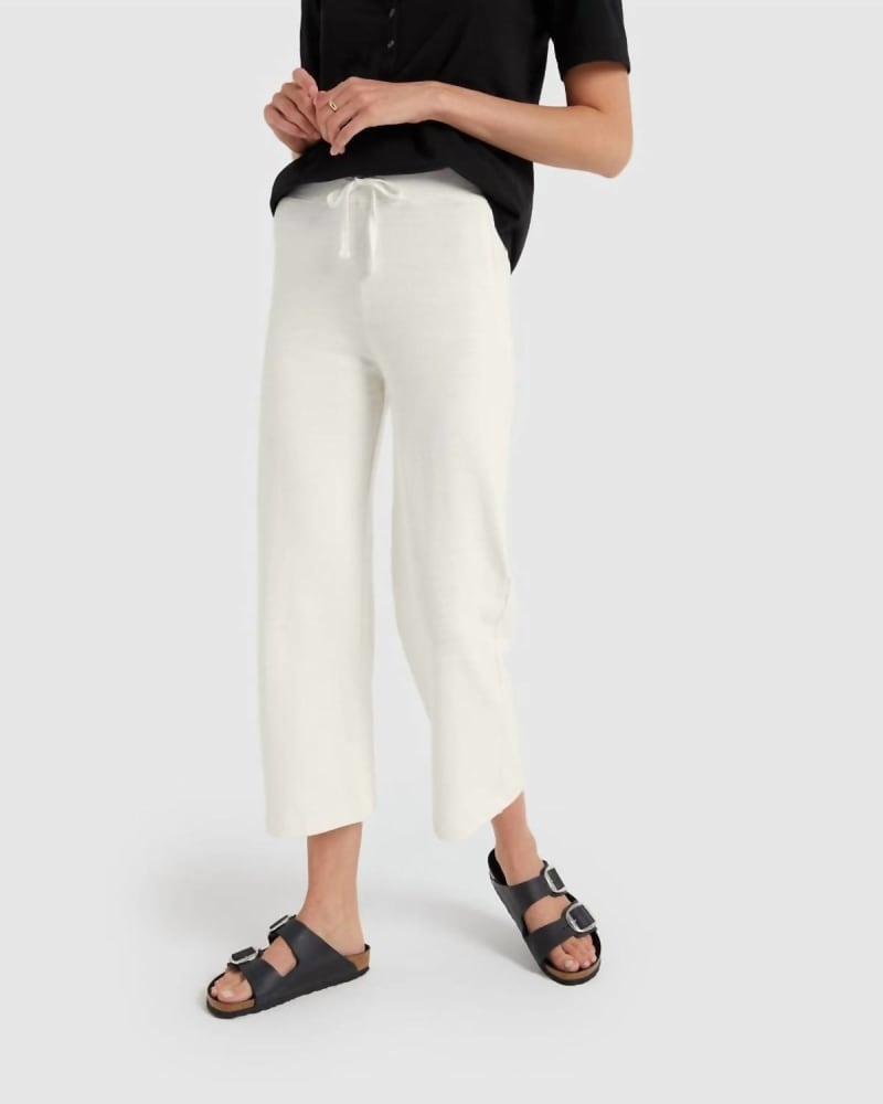 Front of a model wearing a size L Wide Leg Lounge Sweatpants in Natural in Natural by MONROW. | dia_product_style_image_id:341186